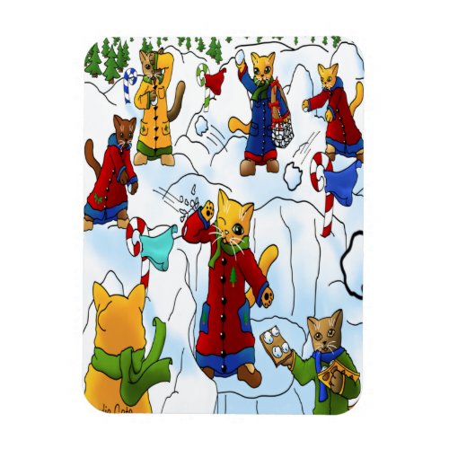 Christmas Snowball Fight Cats Magnet