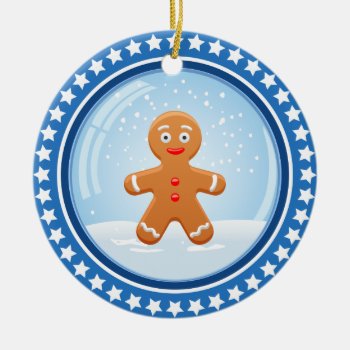 Christmas Snowball With Cute Gingerbread Man Ceramic Ornament by UrHomeNeeds at Zazzle
