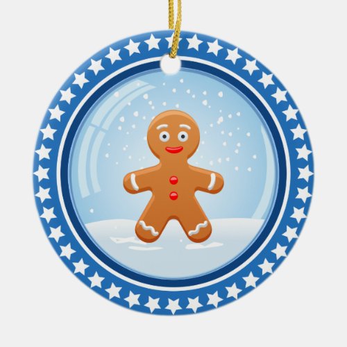 Christmas Snowball with Cute Gingerbread Man Ceramic Ornament