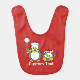 Christmas Snowballing penguins Baby Bib