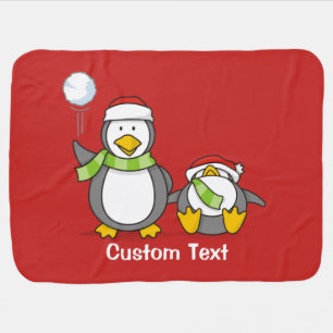 Christmas Snowballing penguins Baby Blanket