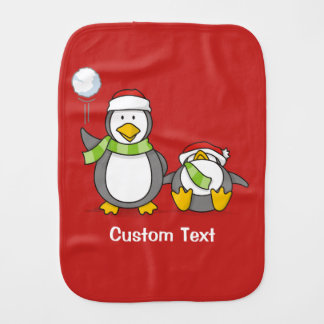 Christmas Snowballing penguins Baby Burp Cloth