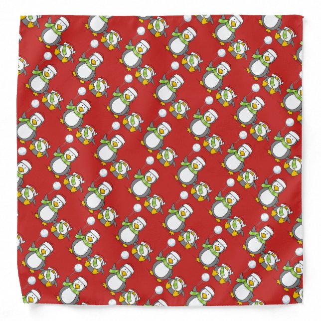 Christmas Snowballing penguins Bandana (Front)
