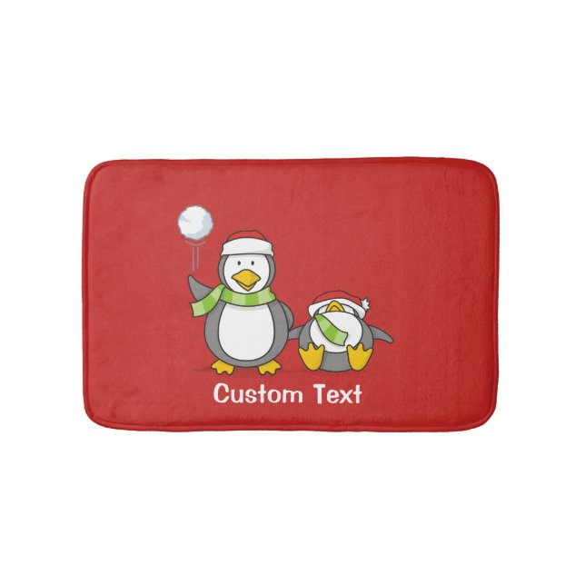 Christmas Snowballing penguins Bathroom Mat (Front)