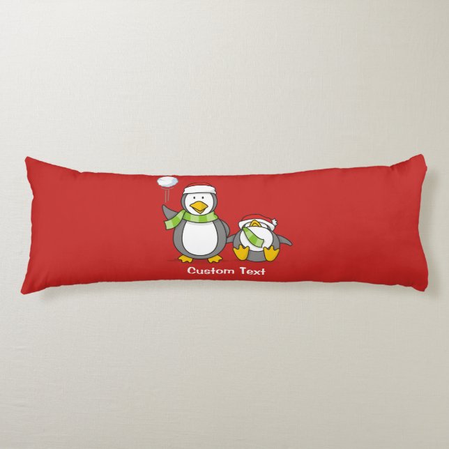 Christmas Snowballing penguins Body Pillow (Front)