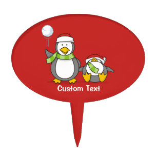 Christmas Snowballing penguins Cake Topper
