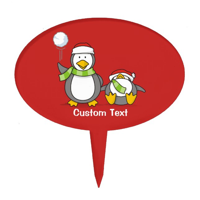 Christmas Snowballing penguins Cake Topper (Front)