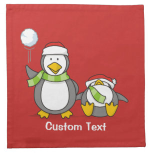 Christmas Snowballing penguins Cloth Napkin