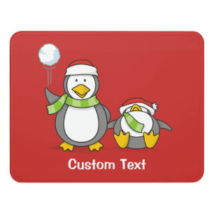 Christmas Snowballing penguins Door Sign