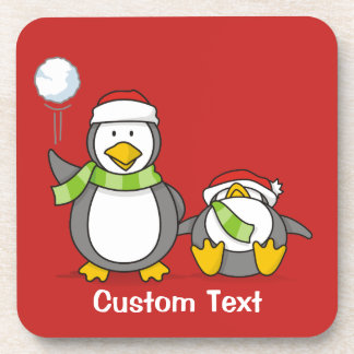 Christmas Snowballing penguins Drink Coaster
