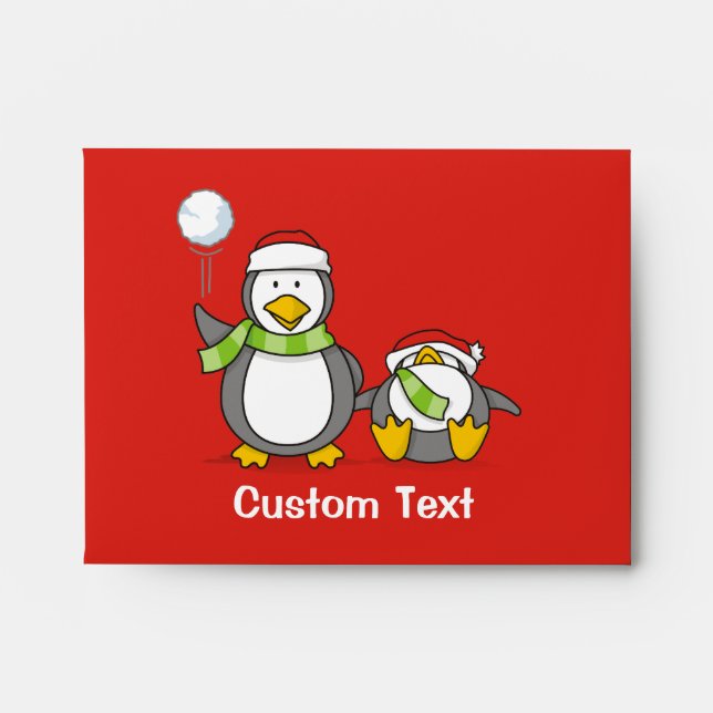 Christmas Snowballing penguins Envelope (Front)