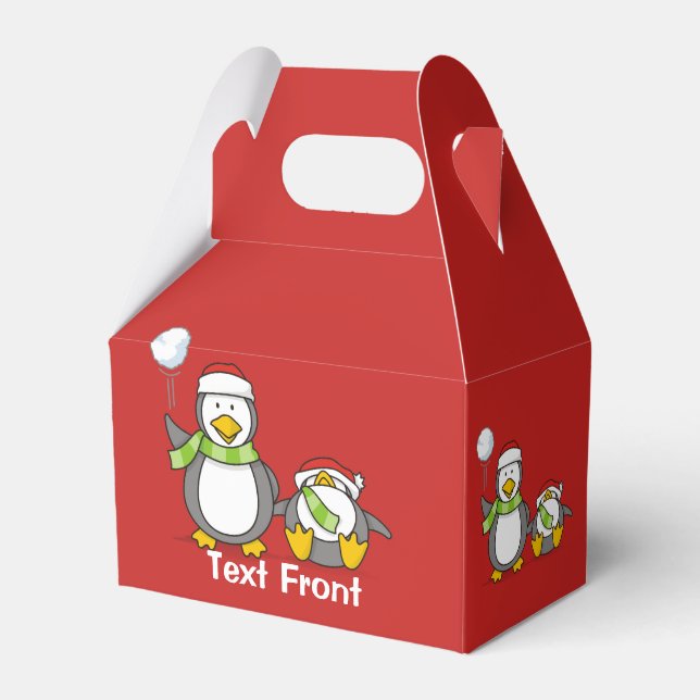 Christmas Snowballing penguins Favor Boxes (Front Side)