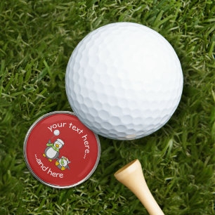 Christmas Snowballing penguins Golf Ball Marker