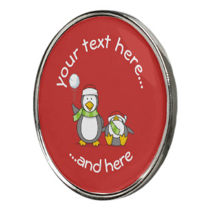 Christmas Snowballing penguins Golf Ball Marker