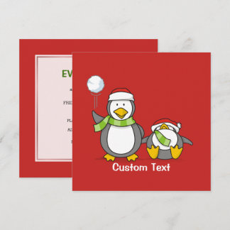 Christmas Snowballing penguins Invitation
