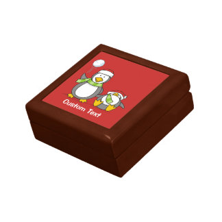 Christmas Snowballing penguins Keepsake Box