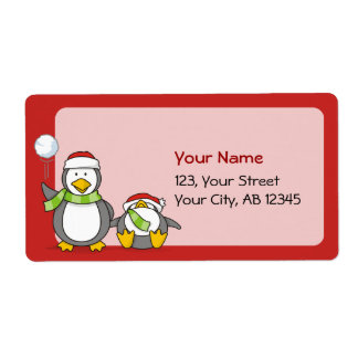 Christmas Snowballing penguins Label