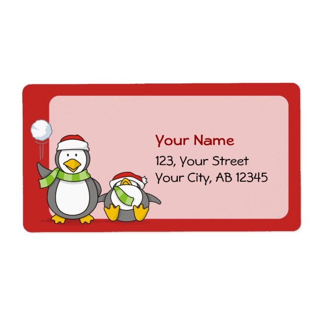 Christmas Snowballing penguins Label (Front)