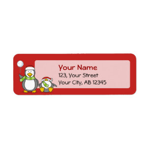 Christmas Snowballing penguins Label