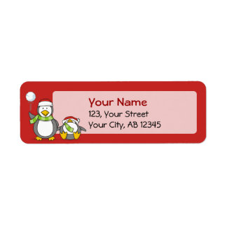 Christmas Snowballing penguins Label