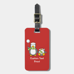 Christmas Snowballing penguins Luggage Tag