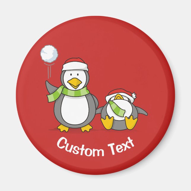 Christmas Snowballing penguins Magnet (Front)