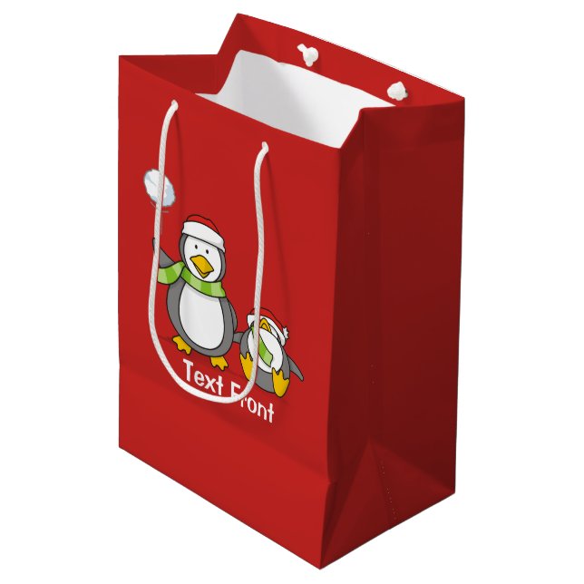 Christmas Snowballing penguins Medium Gift Bag (Front Angled)