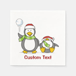 Christmas Snowballing penguins Paper Napkins