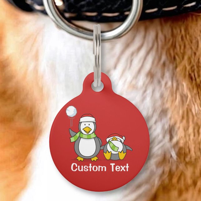 Christmas Snowballing penguins Pet Name Tag (Creator Uploaded)