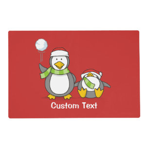 Christmas Snowballing penguins Placemat