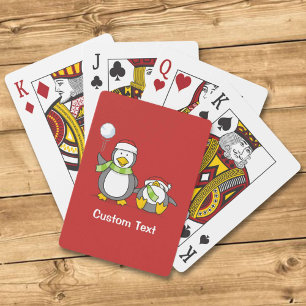 Christmas Snowballing penguins Poker Cards