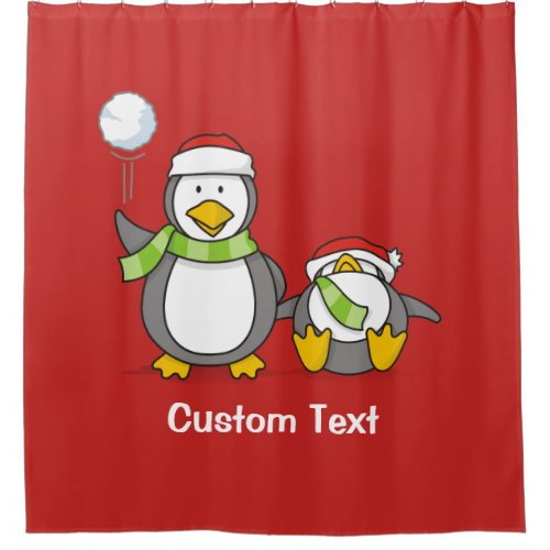 Christmas Snowballing penguins Shower Curtain