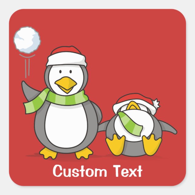 Christmas Snowballing penguins Square Sticker (Front)
