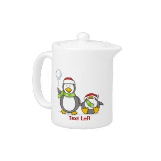 Christmas Snowballing penguins Teapot
