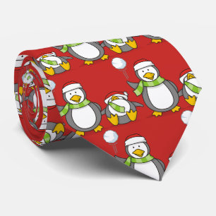 Christmas Snowballing penguins Tie