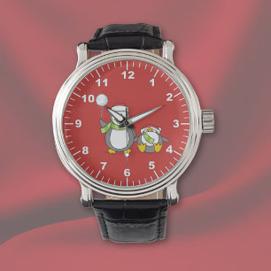 Christmas Snowballing penguins Watch