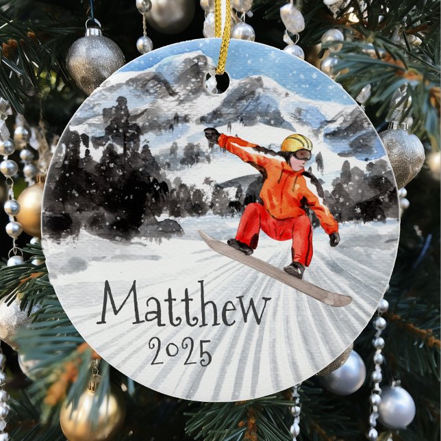 Christmas Snowboard Snowboarding Personalized   Ceramic Ornament (Creator Uploaded)