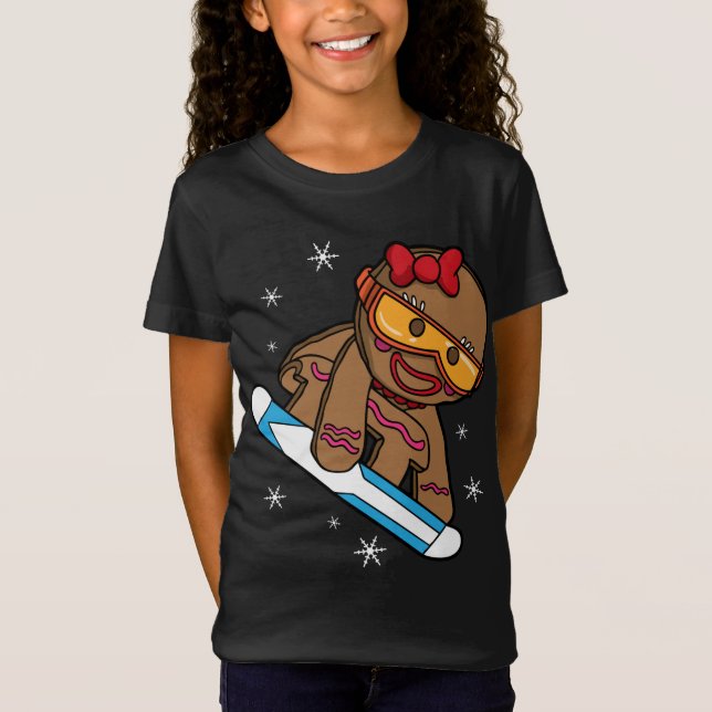 Christmas Snowboarding Gingerbread Girl T-Shirt (Front)