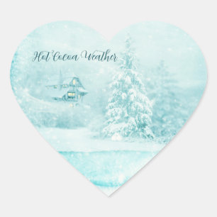 Christmas Snowed In Hot Cocoa Weather Heart Sticker