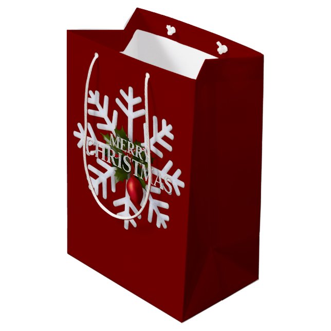 Christmas Snowflake And Shy Red Berry Medium Gift Bag (Back Angled)