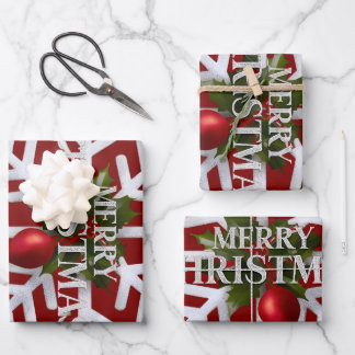 Christmas Snowflake And Shy Red Berry Wrapping Paper Sheets