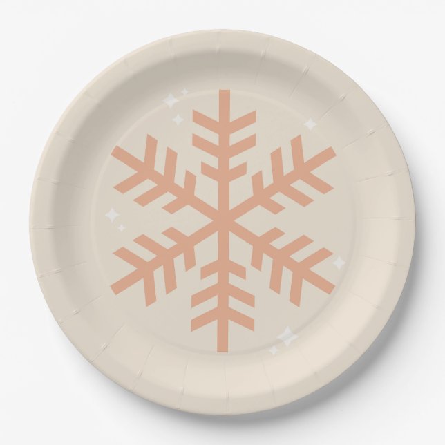 Christmas Snowflake Beige Paper Plates (Front)