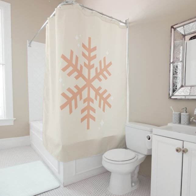 Christmas Snowflake Beige Shower Curtain (In Situ)