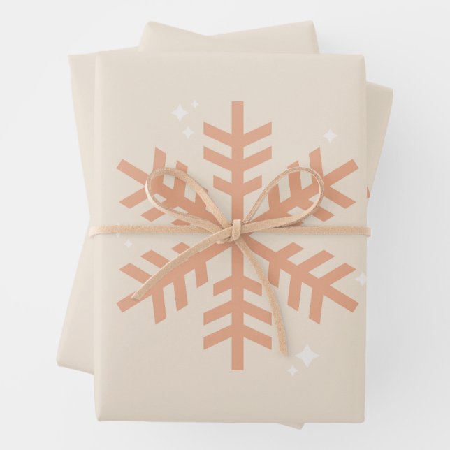 Christmas Snowflake Beige Wrapping Paper Sheets (In situ)