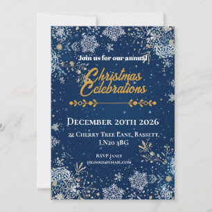 Christmas Snowflake Blue Invitation