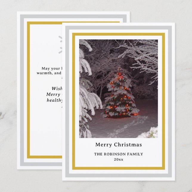 Christmas Snowflake Christmas Tree INSERT PHOTO Holiday Card (Front/Back)