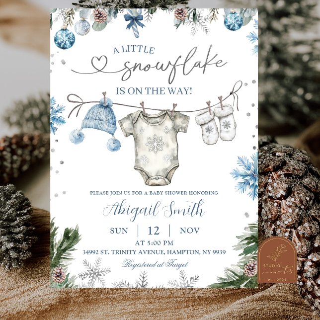 Christmas Snowflake clothesline Baby Shower Invitation (Creator Uploaded)