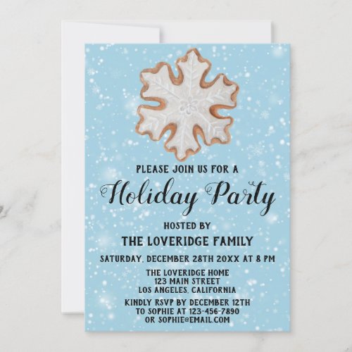 Christmas Snowflake Cookie Holiday Party Blue Snow Invitation