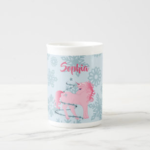 Christmas Snowflake Cute Unicorn Kid Hot Chocolate Bone China Mug