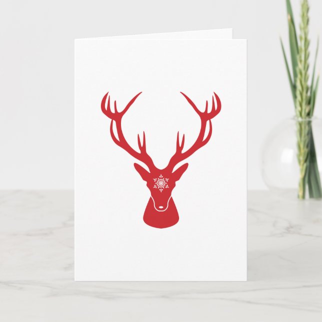 Christmas Snowflake Deer Head with Antlers Holiday Card (Front)